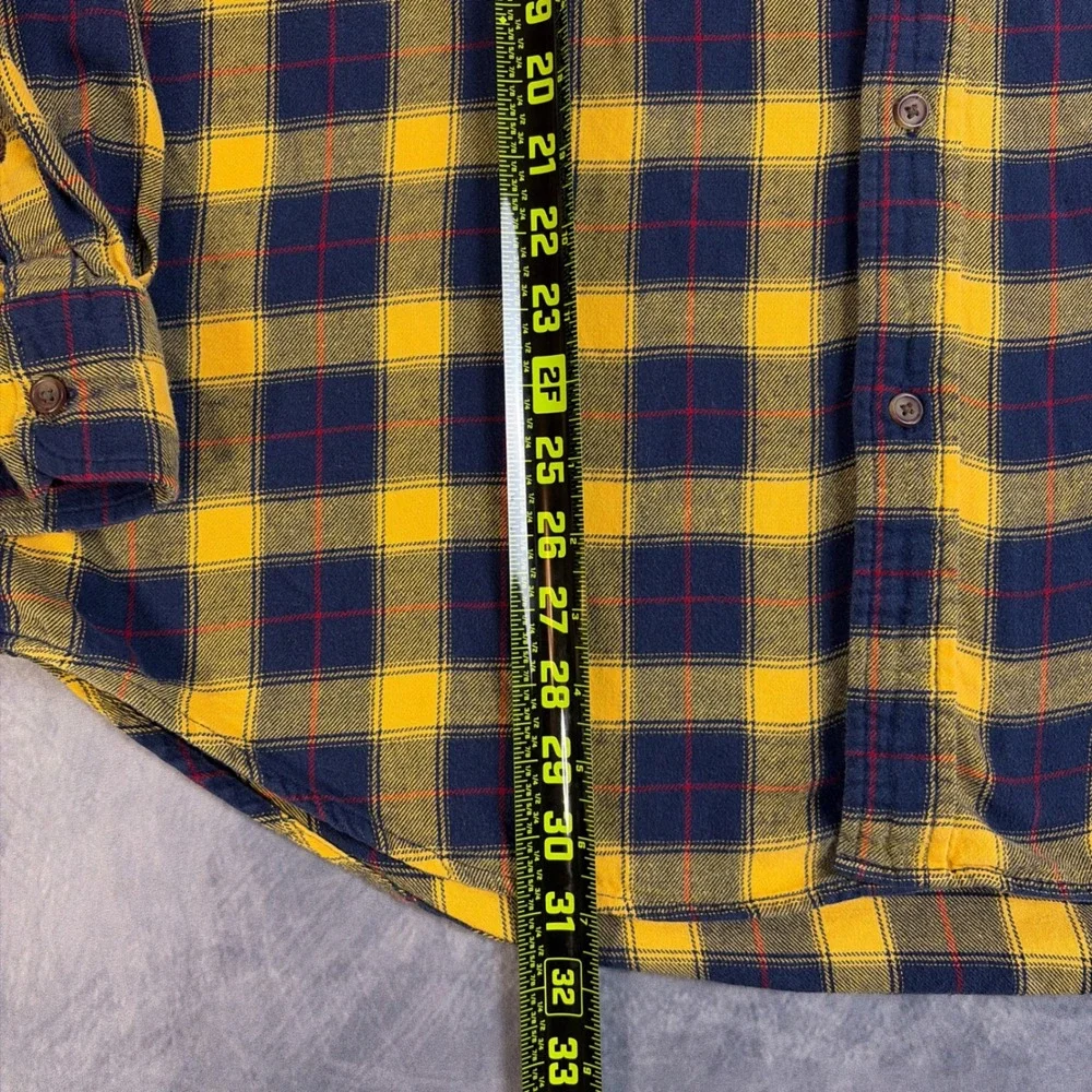 Chaps Performance Mens XLT Tall Flannel Shirt Yellow Navy Blue Plaid Cotton L/S